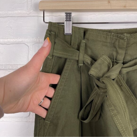 ❌SOLD❌ Aritzia Wide leg Cargo Pants linen cotton olive green tie front size 2 - Picture 6 of 13